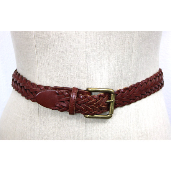Vintage Zele Belt SM 28 Saddle Brown Thick Hand Braided Basketweave Leather - Picture 1 of 13